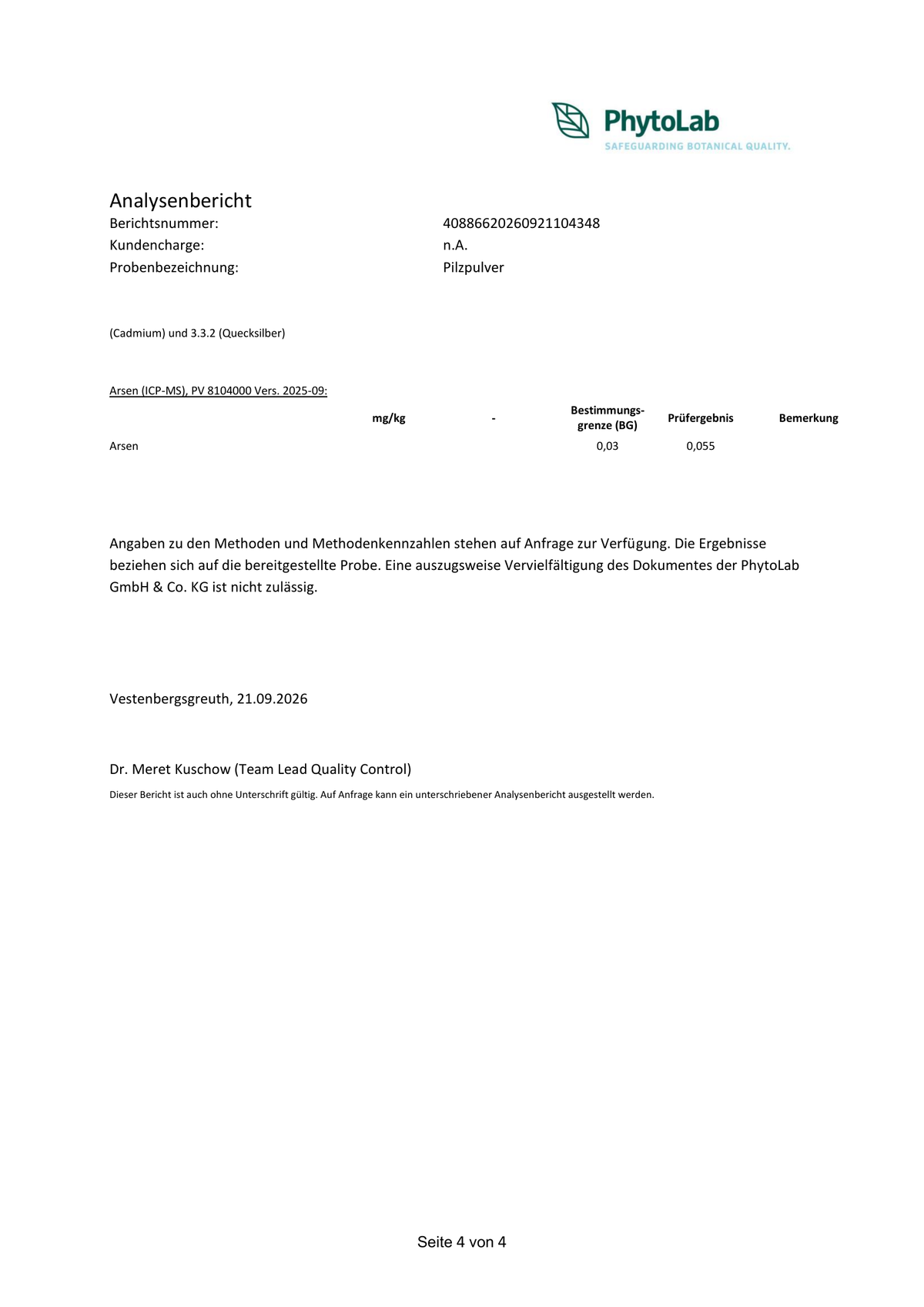 Analysenbericht, Seite 4 / 4